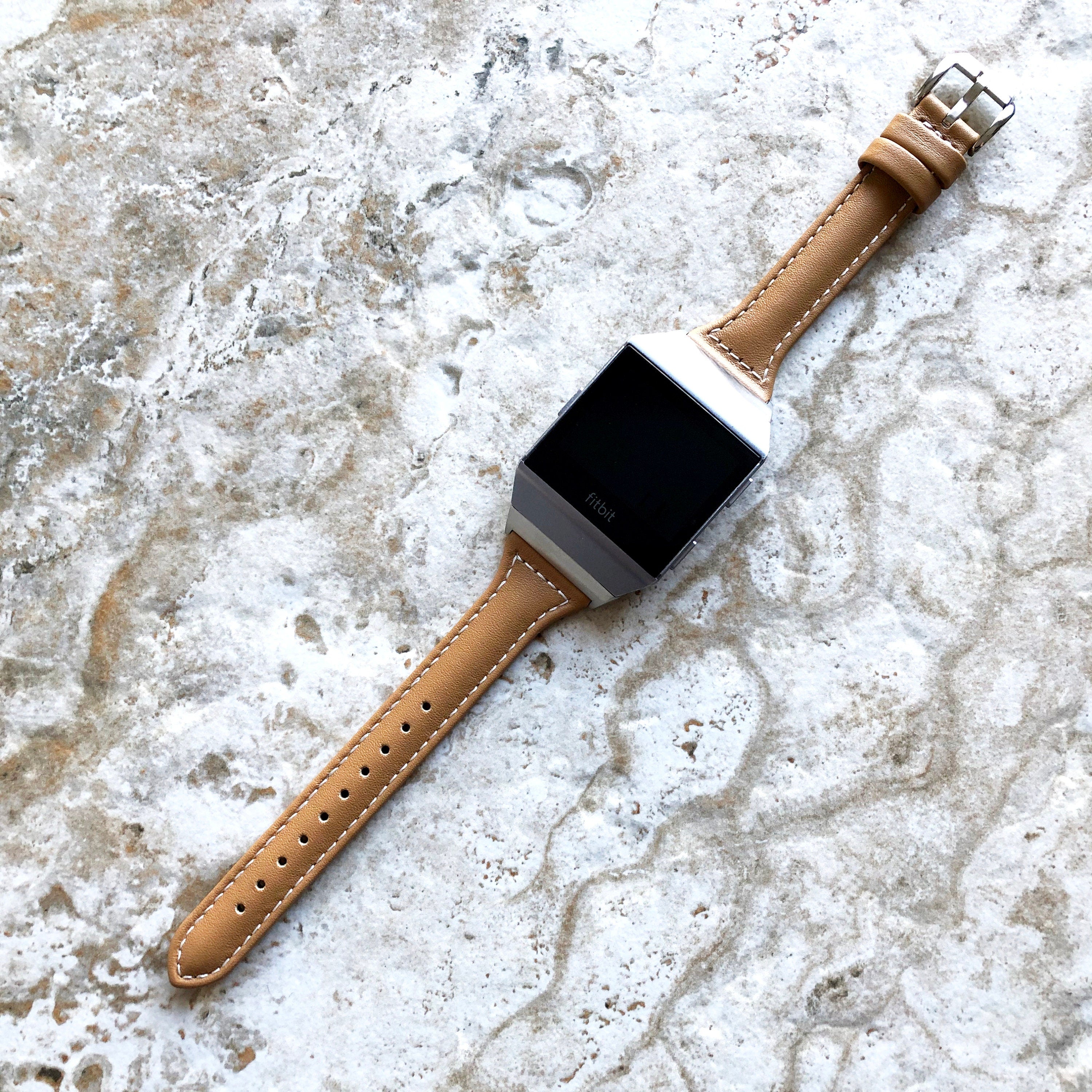 Fitbit Ionic Light Brown Slim Elegant Soft Leather Band Strap Bracelet for Smartwatch Quick Release Adapters in Silver Rose Gold Black